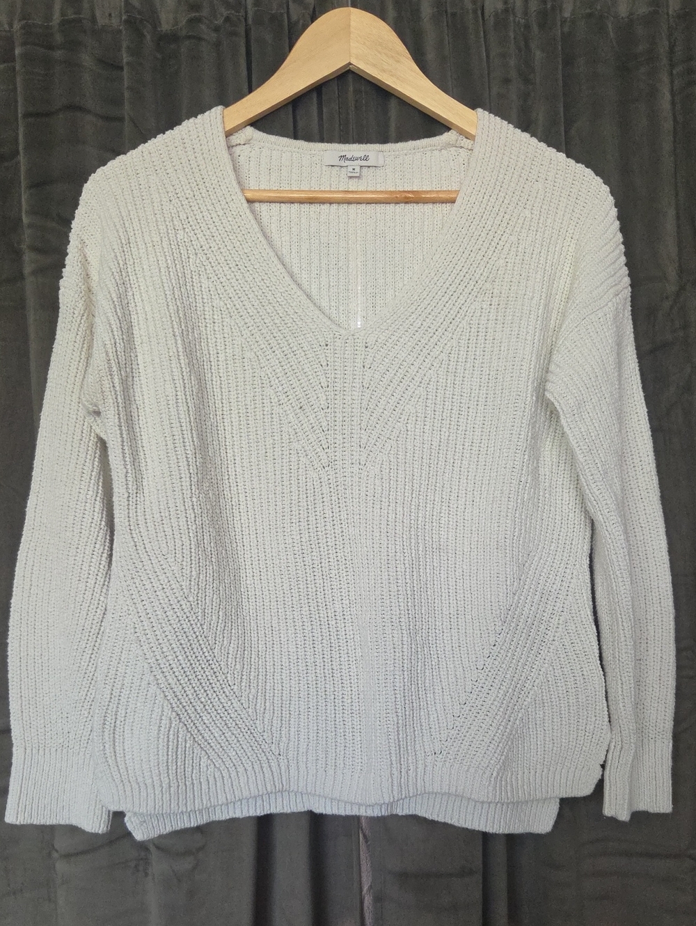 Madewell Cream 100% Cotton V-Neck Ribbed Pullover Sweater